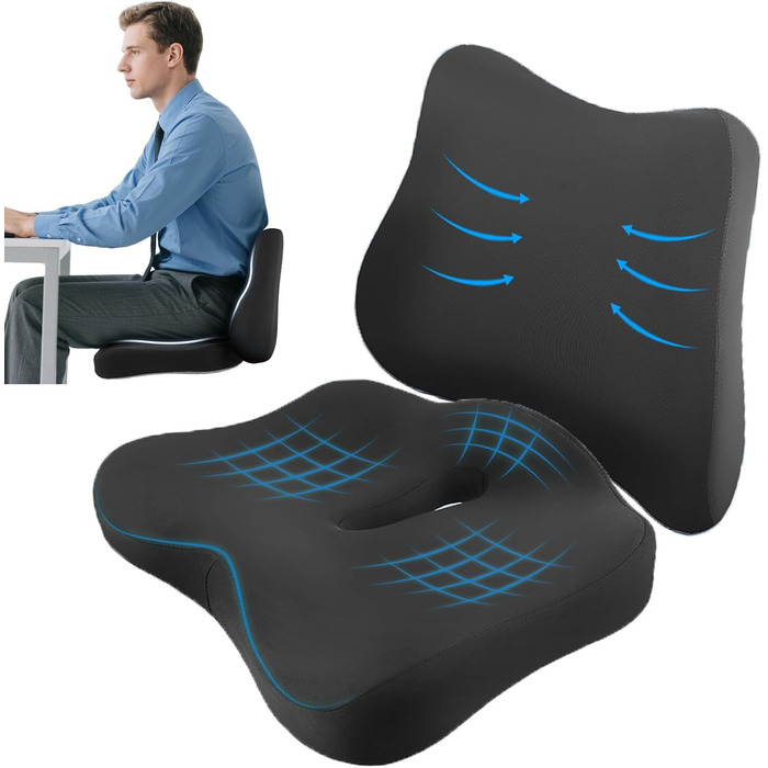 Ортопедична подушка для сидіння та підтримки попереку, ергономічна подушка з піною з пам'яті для інвалідного візка, автокрісла та офісного крісла, для зняття навантаження, полегшення болю, підтримки попереку та стегна при тривалому сидінні