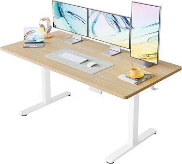 Регульований стіл HUANUO з підйомною механізмом, 4 пам'яті висоти, для дому, офісу та комп'ютера, стоячий стіл, колір: світло-волоський горіх, розмір: 160 x 80 см