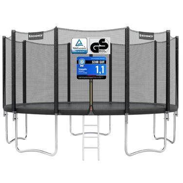 Батут SONGMICS вуличний Ø427 см з захисною сіткою, драбиною та м'якими стійками, чорний