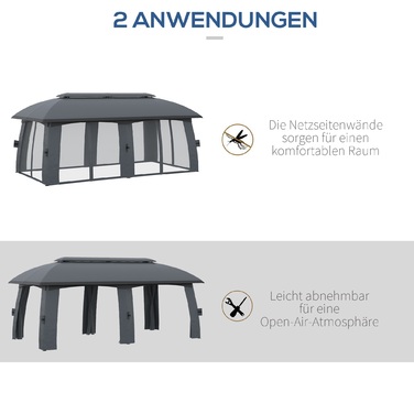 Намет для вечірок Outsunny Garden Pavilion 3 x 6 м з подвійним дахом і бічними стінками, сітки від мух до 15 осіб, оцинкований метал, темно-сірий