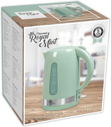 Чайник Bestron Design з автоматичною зупинкою приготування, Royal Mint, 1,7 літра, 2200 Вт, м'ятно-зелений
