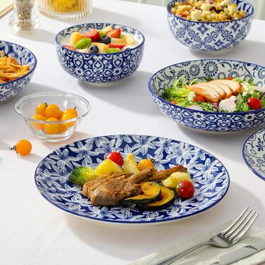 Набір кавових чашок Vancasso Selene, 6 шт., 360 мл, блакитно-білий вінтажний дизайн, для кави, молока, чаю та какао