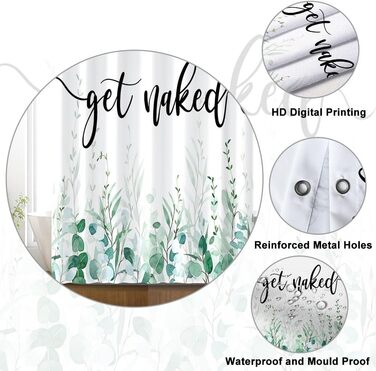 Шторка для душу 180x220 см, антигрибкова, з тропічним дизайном (зелені пальмові листя, евкаліпт, гриби), водонепроникна, з поліестеру, придатна для прання, для ванної кімнати, з 12 гачками