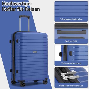 Чохол KONO середнього розміру з жорсткою обшивкою, валіза з 4 колесами, розширювана, легка, з тримачем для напоїв та TSA замком (зелений, L)