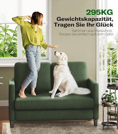 Диван 2-місний, компактний, 130 см, зелений. Зручний диван для підліткової кімнати, легко збирається без інструментів. Дивани з масиву дерева, компактні дивани для вітальні.