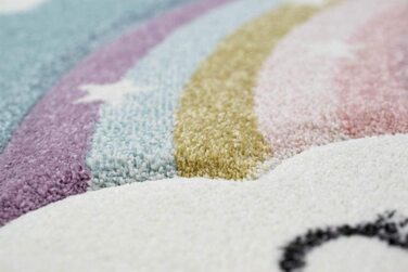 Килим-мрія Дитячий килим килим для дитячої кімнати Веселка з хмарами і сердечками синього кольору розмір 80x150 см (160 см круглої форми)