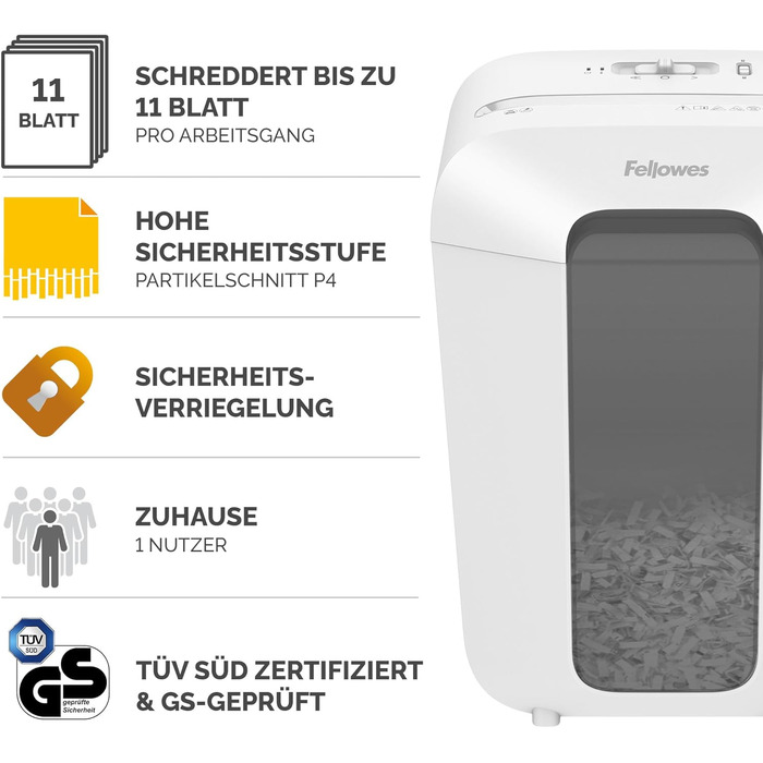 Fellowes знищувач документів Powershred LX70, 18 л, Cross-Cut, 11 аркушів, для дому та офісу