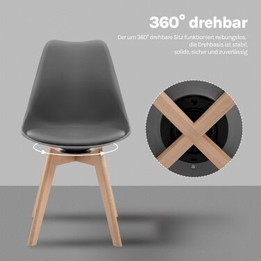 Набір з 2-х обертових кухонних стільців Woltu для їдальні, з масиву дерева та штучної шкіри, сірого кольору, до 120 кг