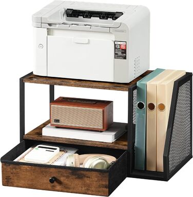 Стіл для принтера, 2-рівневий, з ящиком для зберігання, стелаж для принтера, для дому, офісу, кухні, вітальні, рустикальний коричневий APTHR3001