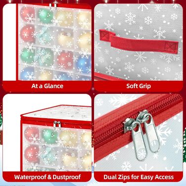 Коробка для зберігання новорічних кулічок, 2 шт, 128 відділень по 7 см, водонепроникна, знімні лотки, для прикрас ялинки (30x30x30 см)