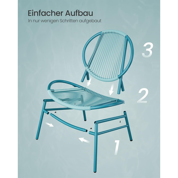 Набір садових меблів SONGMICS з ротангу (3 предмети): стіл та 2 крісла для тераси, саду, балкону, блакитний