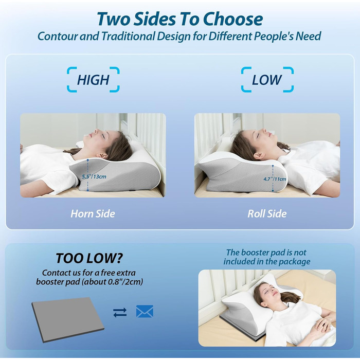 Ортопедична подушка для шиї HOMCA з Memory Foam, 2 в 1, з 3D охолодженням, 60x13/11x40 см, сіра