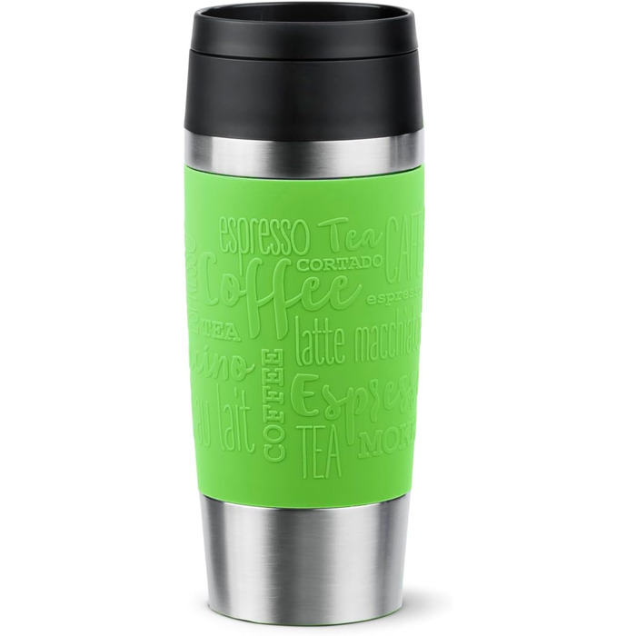 Термокружка Emsa N20210 Travel Mug Classic з нержавіючої сталі, 0.36 л, з кришкою-гвинтовою, ізоляція 4г гаряче/8г холодне, 100% герметична, для миття в посудомийній машині, з поворотним отвором для пиття (лімонний колір)