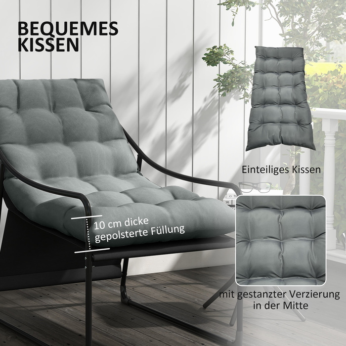 Outsunny Garden Chair Садове крісло з товстою подушкою сидіння, шезлонг з підлокітником вантажопідйомністю до 120 кг, для саду та балкона, сірий