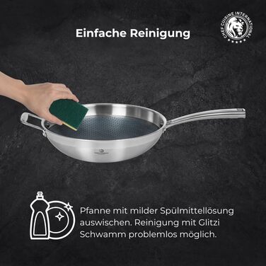 Wok Chef Cuisine 32 см з нержавіючої сталі з антипригарним покриттям Honeycomb – вок з міцною, стійкою до подряпин структурою, що нагадує стільники, та стійкістю до нагрівання до 260°C – без PFOA, з ергономічною ручкою