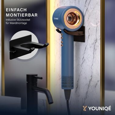 Мультифункціональний фен для волосся 5-в-1 з іонною технологією, набір насадок (локони, випрямлення, дифузор, концентратор), 1600W, LED-дисплей, 4 режими температури, магнітні насадки, Блакитний/Золотий