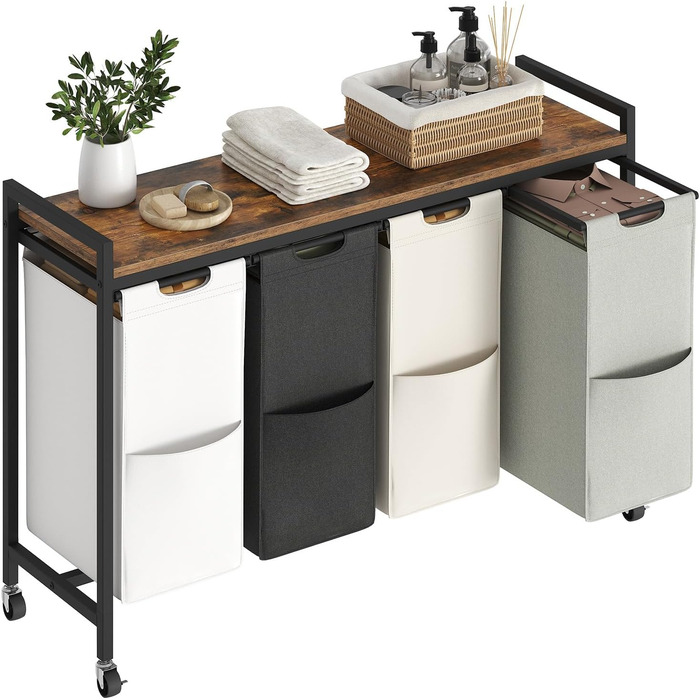 Кошик для білизни HOOBRO з 3 відділеннями, 119L, на колесах, з полицями, білий