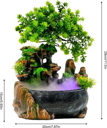 Декоративний настільний фонтан Charocean з LED підсвіткою та ефектом туману, для дому та офісу, з можливістю розміщення рослин