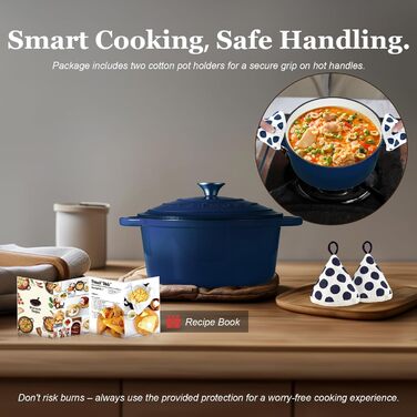 Чавунна казан-каструля Overmont з емалевим покриттям, 26 см, 5.2 л, індиго-синя — універсальний сотейник з кришкою для запікання та тушкування, підходить для духовки