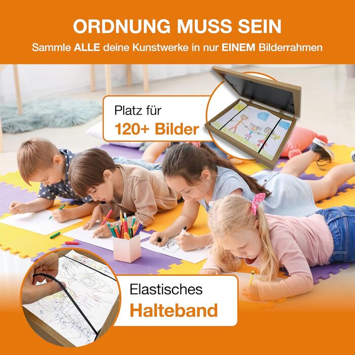 BALA® Преміум рамки для фотографій - 2 шт. A4, для дитячих малюнків, з фронтальною відкриваністю та кріпленням для підвішування/ставлення, 120+ фото, дерево