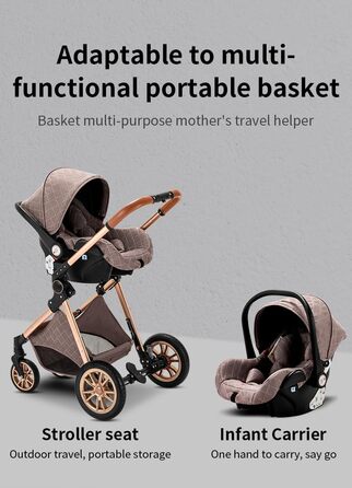 Дитяча коляска Glokid 3 в 1, комбінована коляска з подорожним системним набором, москітна сітка, дощовик, футм'юк, складна, положення для лежання, висока шасі (LV9 Рожевий)
