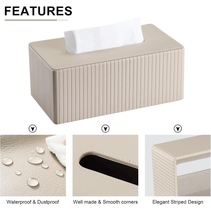 Скляниця для серветок KINGFOM, бежева, прямокутна, з PU шкіри – декоративна скляниця для серветок для вітальні, ванної кімнати та офісу