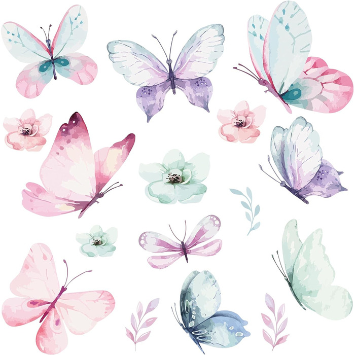 Рій набір настінних татуювань намальований від руки наклейка дитячий садок наклейка на стіну дитячий садок метелики квіти квіти рослини (60 х 60 см)