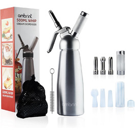 Дозатор для збитого вершку: міцний алюмінієвий кантер з 6 насадками (нержавіюча сталь & пластик), щітка для чищення та сумка для зберігання. Преміум-дозатор для домашніх десертів