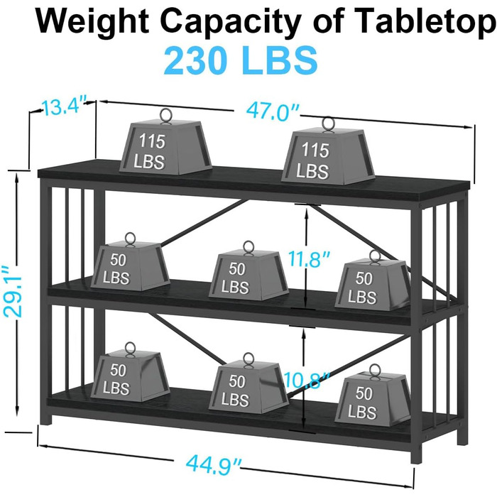 Стелаж IBF з 3 полицями, індустріальний стиль, 120x34x74 см, чорний
