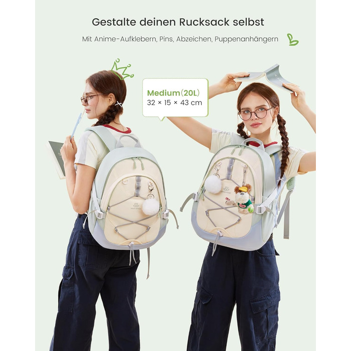 Шкільний рюкзак LOVEVOOK для підлітків, дівчаток, 5 клас, з нагрудною стрічкою, легкий, 15.6 дюймів (зелено-біло-блакитний)