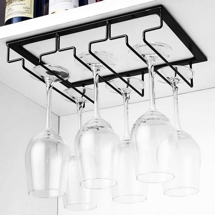 Тримач для келихів вина – органайзер для підвішування у шафу, металевий, для кухні, бару (3 ряди, 1 шт.) (Чорний)