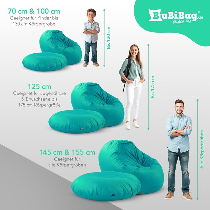 Пуф-мішок BuBiBag 2в1, Ø 85 см, блакитний, для дому та вулиці, водо- та брудовідштовхуючий, для дітей