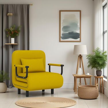 Крісло-ліжко Fabulcozy для односпального ліжка, розкладне, для дорослих, з металевим каркасом, сірого кольору (лимонно-жовтий), 60 x 68 x 85 см
