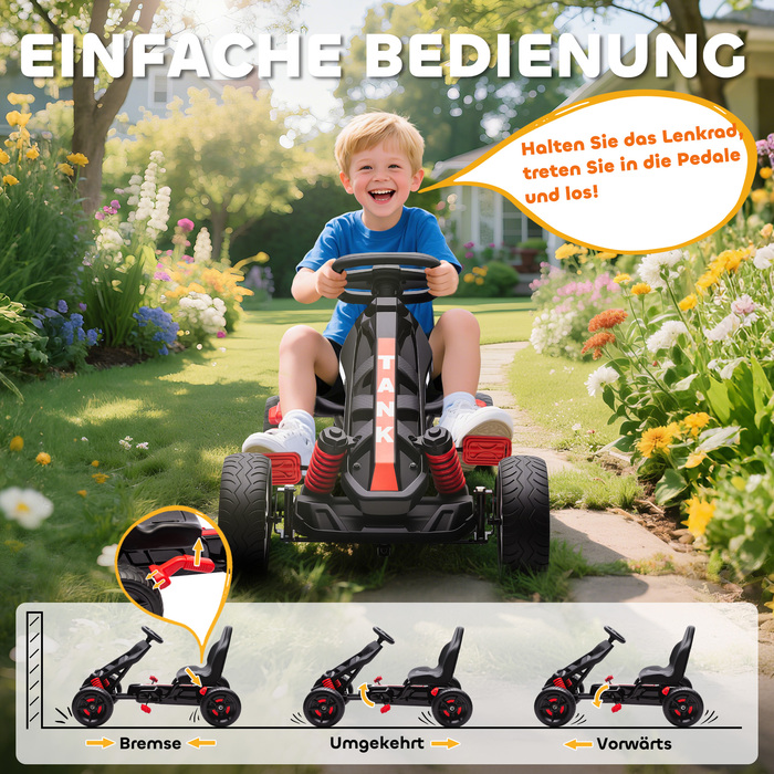 Дитячий карт на педалях, каталка-автомобіль для дітей з гальмом, нековзні колеса, металевий каркас, вік 3-6 років, червоний