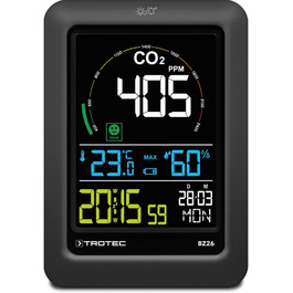 Вимірювач CO2 Trotec BZ30 – монітор якості повітря, вологості та температури, діапазон вимірювання 0-9999 PPM, похибка +-75 PPM + 5%, даталогер на 50000 вимірювань (з індикатором комфорту)