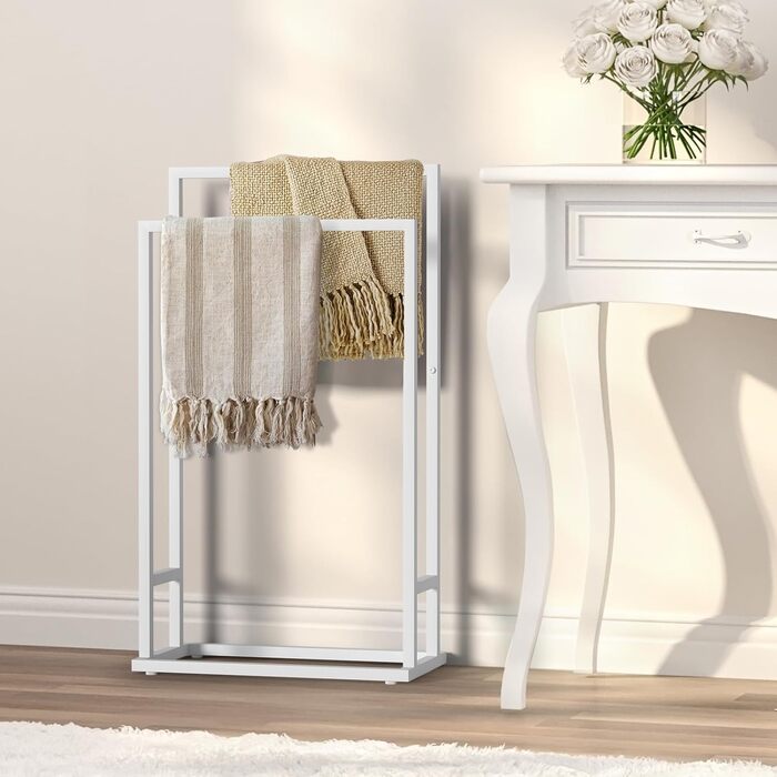 Підставка для рушників на підлозі, металева, з 2 перекладинами, для ванної кімнати, стабільна, економна, в індустріальному стилі (білий)