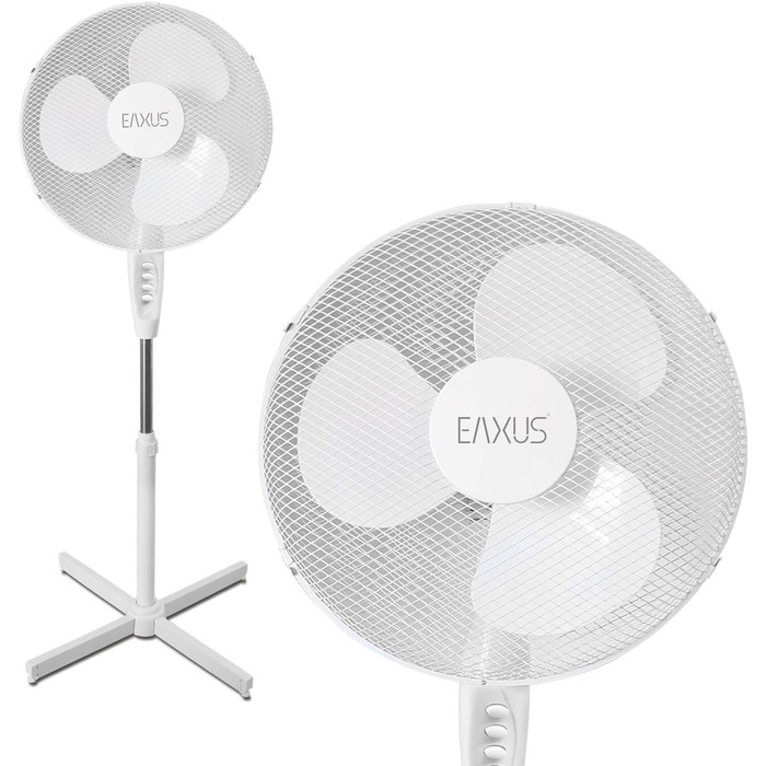 Безшумний вентилятор Eaxus Silent Pedestal Fan 40W - безшумний вентилятор з 3 режимами швидкості, регулюється по висоті до 1,25 метра, білий