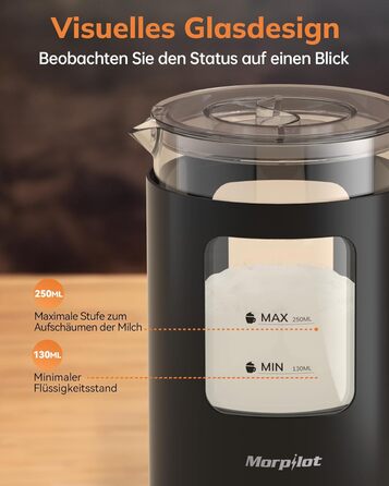 Електричний піноутворювач для молока Morpilot 4-в-1, 550W, 600мл, чорний