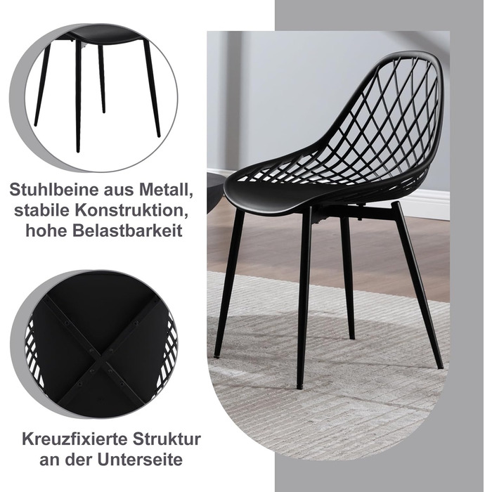 Стільці для їдальні та кухні, сучасний скандинавський дизайн, білий пластиковий стілець з металевими ніжками, набір 4 шт. (K0018EZS-4)