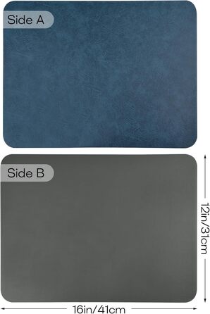 Набори підставки під тарілки 6 шт., неслизькі, миючі, з штучної шкіри, 40 x 30 см (блакитний/сірий)