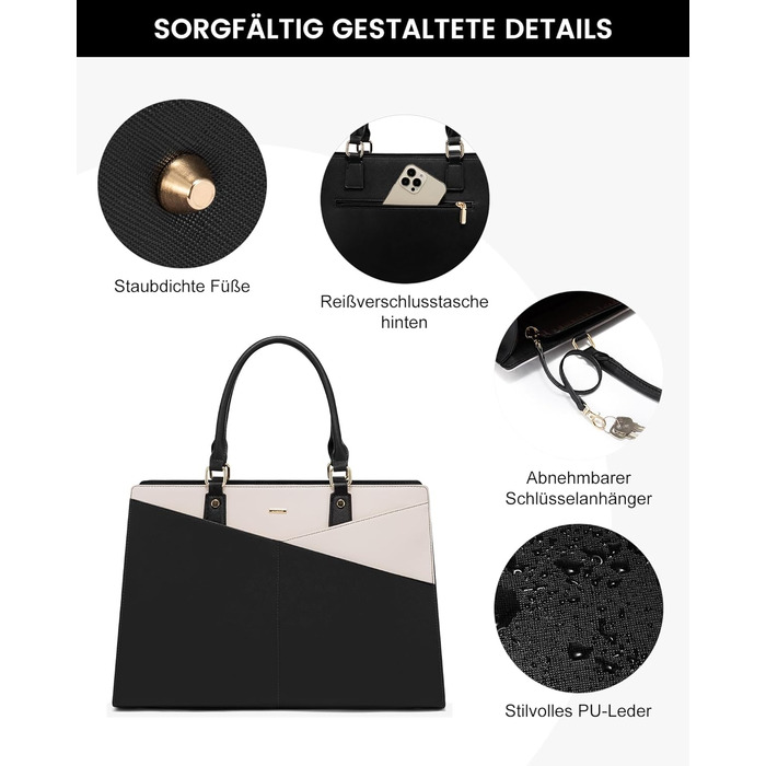 Сумка для ноутбука LOVEVOOK: жіноча сумка-шоппер, велика, на плече, 15.6 дюймів, чорна