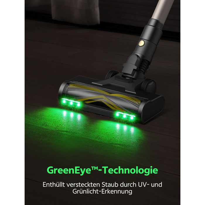 Бездротовий пилосос Ultenic з акумулятором, 50000Pa, 65 хв роботи, GreenEye, телескопічна труба, 6-ступенева фільтрація, антизаплутувальна щітка, для шерсті тварин/килимів/твердих поверхонь, колір шампань