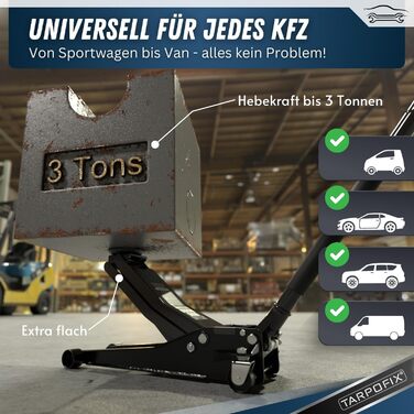 Гідравлічний домкрат Tarpofix 3т (85-475 мм) для позашляховиків та легкових авто | Низькопрофільний домкрат з подвійним циліндром