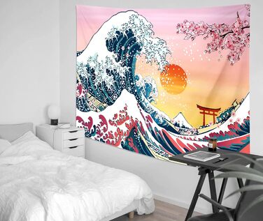 Японський гобелен, The Great Wave Sunset настінний, рожевий, 200x150см