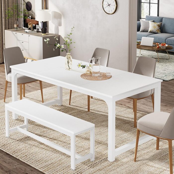 Стіл Tribesigns 180x80 см, індустріальний кухонний стіл для 6-8 осіб, прямокутний стіл для їдальні, кухні, вітальні, з міцними металевими ніжками (Білий)