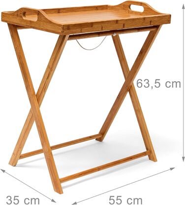 Столик для підносів Relaxdays, бамбук, ВхШхГ 63,5 x 55 x 35 см, відкидний журнальний столик з підносом, для сніданку, природа одномісна
