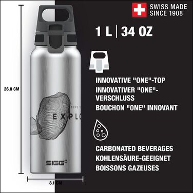 Пляшка для пиття SIGG-Alu-WMB Pathfinder-сертифікована на нейтральний рівень викидів вуглецю-підходить для газованих напоїв-Герметична-легка як пір'їнка-Не містить бісфенолу А-1 л (алюмінієва, разова)