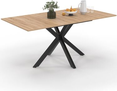 Розсувний обідній стіл Alix, прямокутний, для 4-8 осіб, з металевим каркасом, дерево та чорний колір, 120-160 см