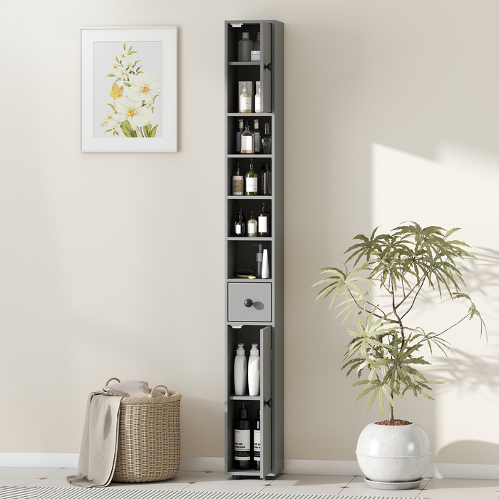 Шафа для ванної кімнати, 4 полиці, висувний ящик, ДСП, сучасний дизайн, сірий колір