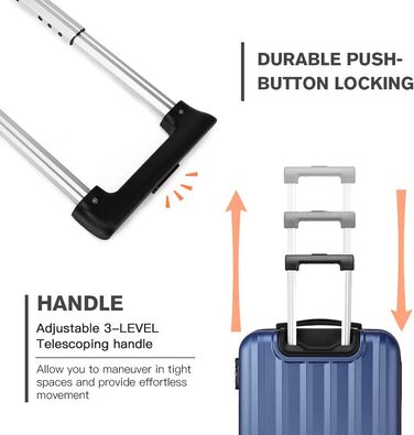 KONO Легкий ручний багаж, 55 x 35 x 20 см, з жорстким корпусом, ABS, 4 колеса, Navy Blue